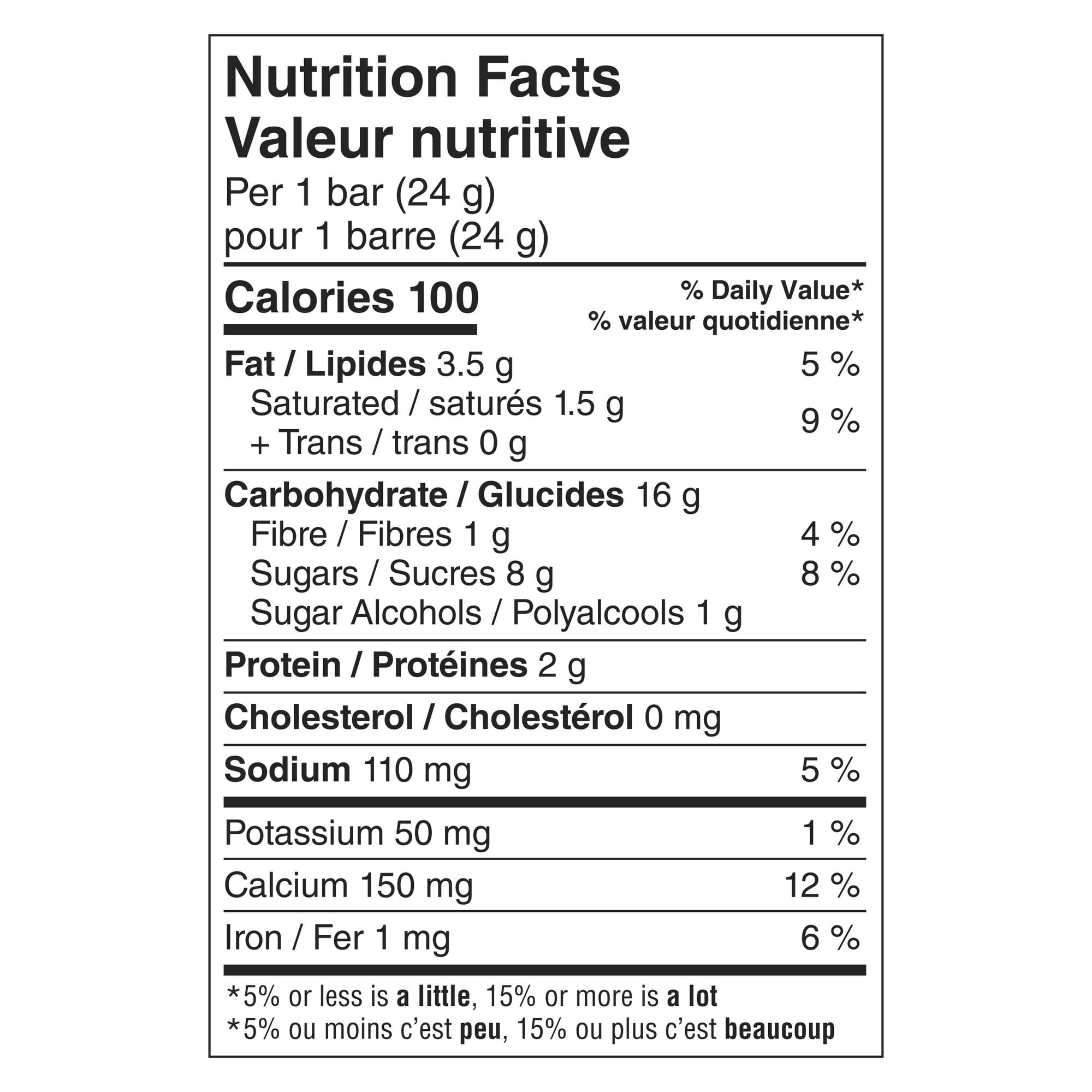 Reese's Puffs Peanut Butter & Cocoa Flavor Cereal Bars, Pack of 16 Bars, 385g/13.6 oz., Box, nutrition facts label