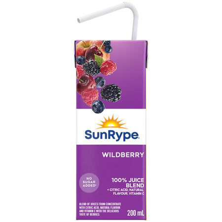 SunRype Wildberry Juice Boxes Perfect For On-The-Go, 5x200ml/33.8 fl. oz. - Front Of One Juice Box