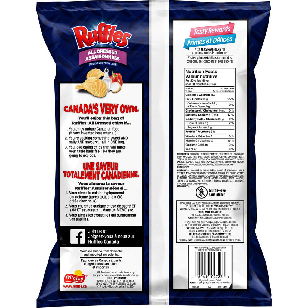 Lay's Ruffles Potato Chips,All Dressed,220g/7.8oz (4pk) {Imported from Canada}