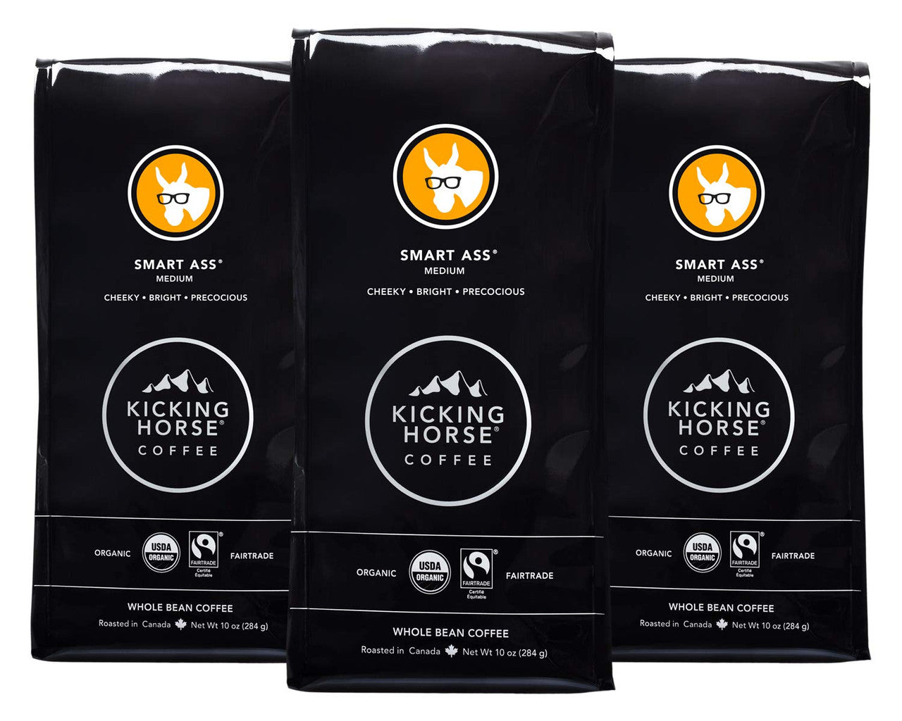 Kicking Horse Smart Ass Medium Roast Ground Coffee 284g/10 oz, (3 pk) {Imported from Canada}