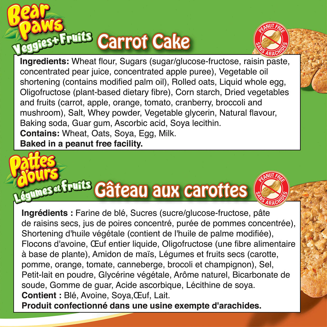 Dare Bear Paws Veggies & Fruit - Carrot Cake, 168g/5.9 oz., {Imported from Canada}