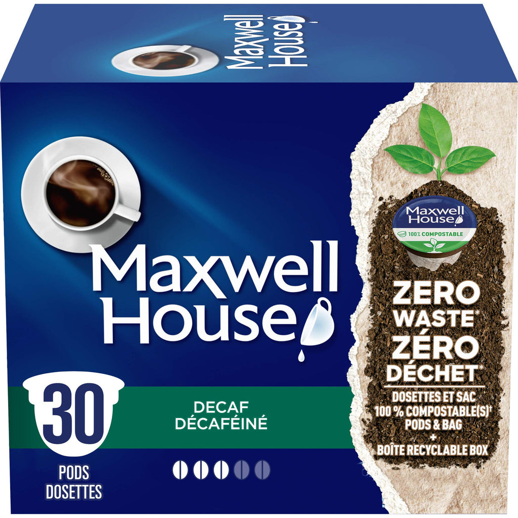 Maxwell House Decaf Coffee 100% Compostable Pods, 30 Keurig Pods, {Imported from Canada}