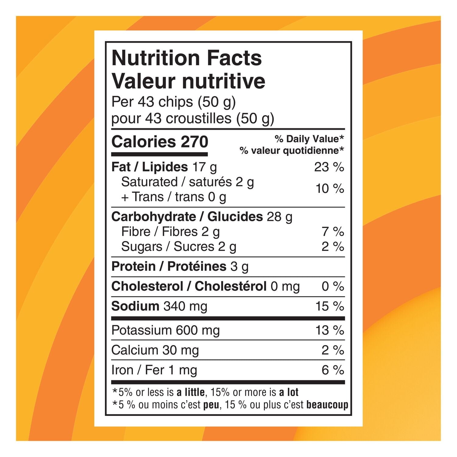 Nutrition facts label for Lay's Cheddar Jalapeno Potato Chips 220g/7.7 oz on a colorful background