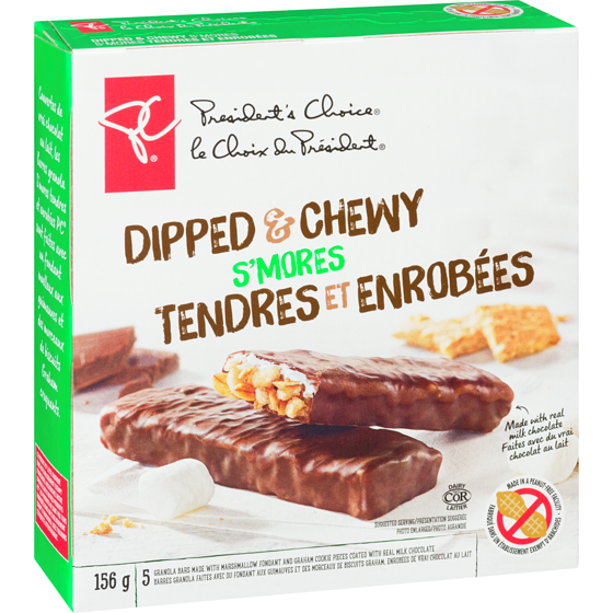 President's Choice Dipped & Chewy, S'mores Granola Bars, 5ct, 156g/5.5oz, Canada