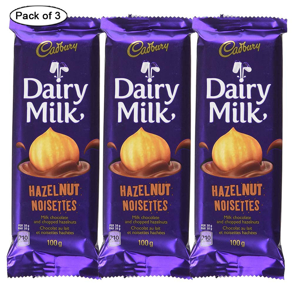 Cadbury Dairy Milk Hazelnut Chocolate Bars, 100g/3.5 oz., (Pack of 3) {Imported from Canada}