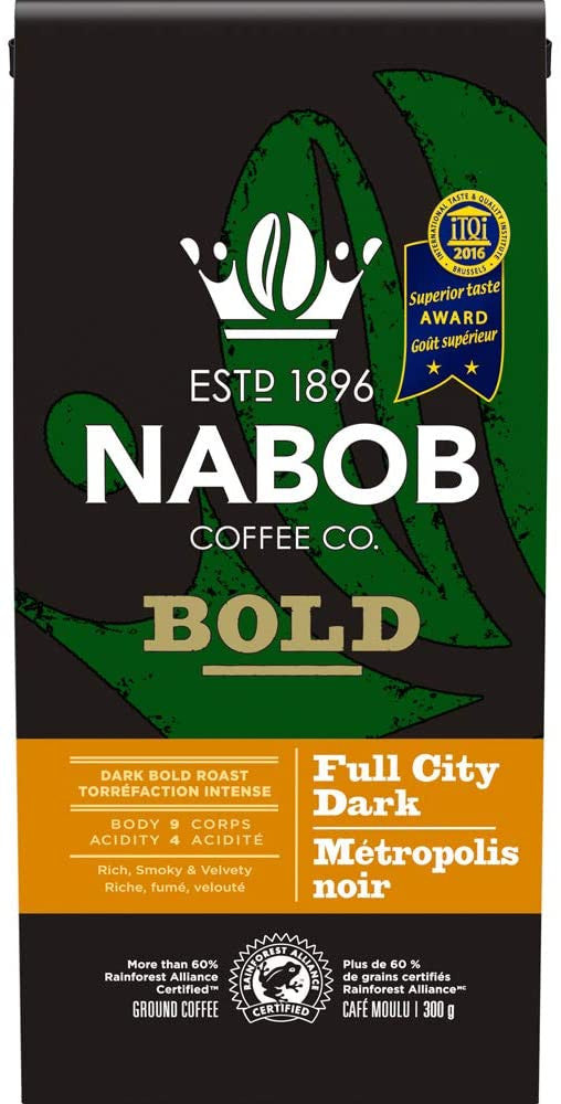 NABOB Full City Dark Ground Coffee, 300g/10.6 oz. (6 pack) {Imported from Canada}