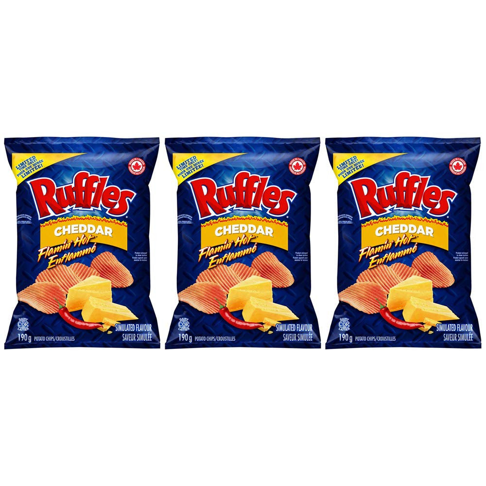 Ruffles Flamin' Hot Cheddar Potato Chips, 190g/6.7oz, 3-Pack {Imported from Canada}