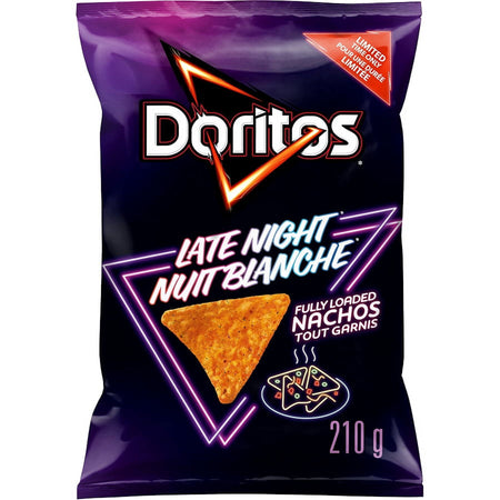 Doritos Late Night Fully Loaded Nachos Tortilla Chips, 210g, front of bag.