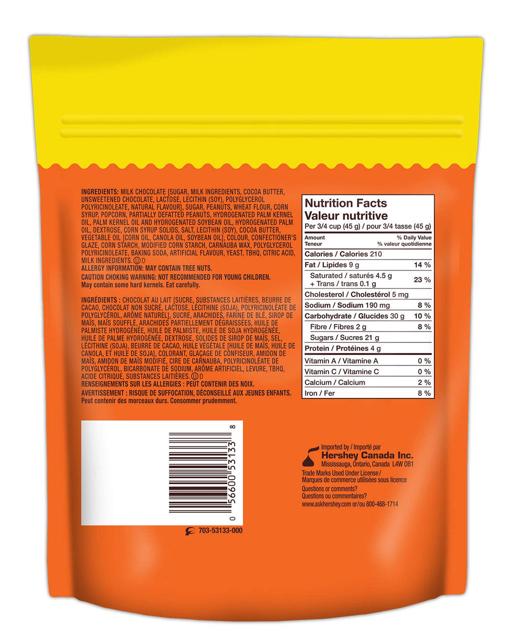 Reese Popped Mix, Popcorn, Pretzels, Chocolate Candy, 170g/6oz, (Imported from Canada)