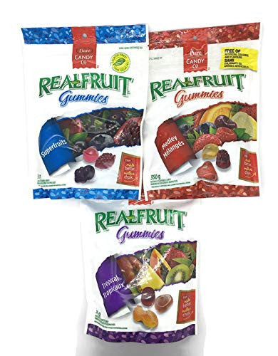 Dare Realfruit Gluten Free Gummies Variety Pack, 1 Fruit Medley 350g, 1 Superfruits 350g, and 1 Tropical 350g