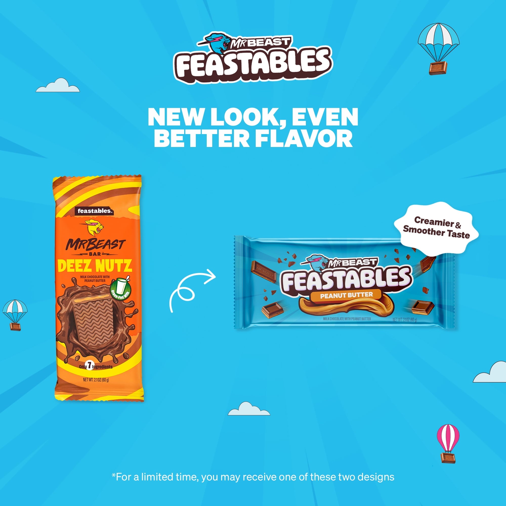 MR BEAST FEASTABLES Peanut Butter Milk Chocolate Bar, 60g/2.1 oz. - Bar