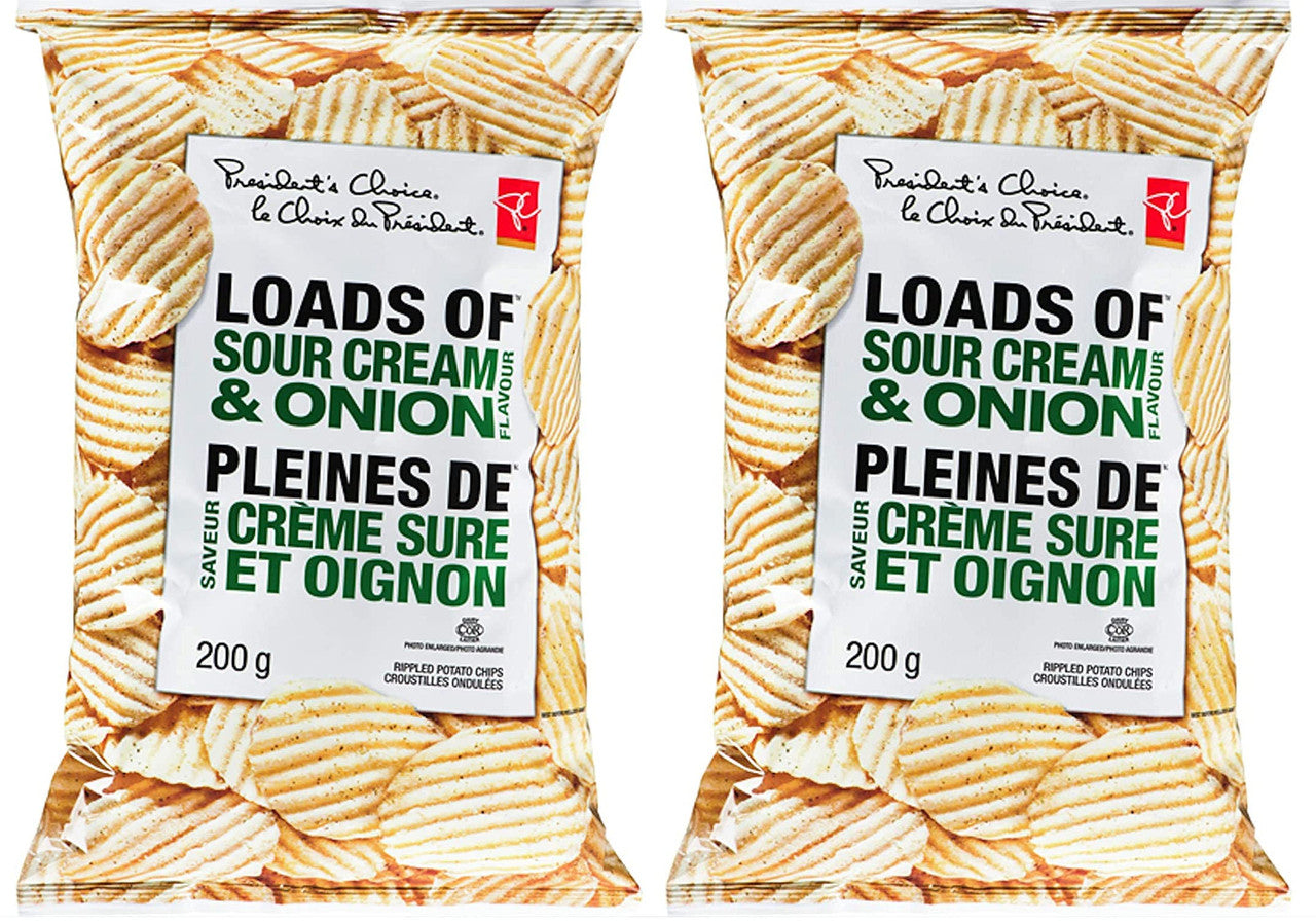 Presidents Choice Loads Of Creamy Ripple Sour Cream & Onion Chips 200g/7.05oz {Imported from