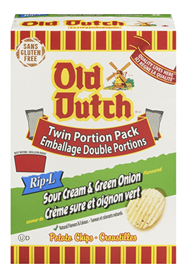Old Dutch Rip-L Sour Cream & Green Onion Gluten Free Potato Chips, 220g/7.8oz Box, (Imported from Canada)