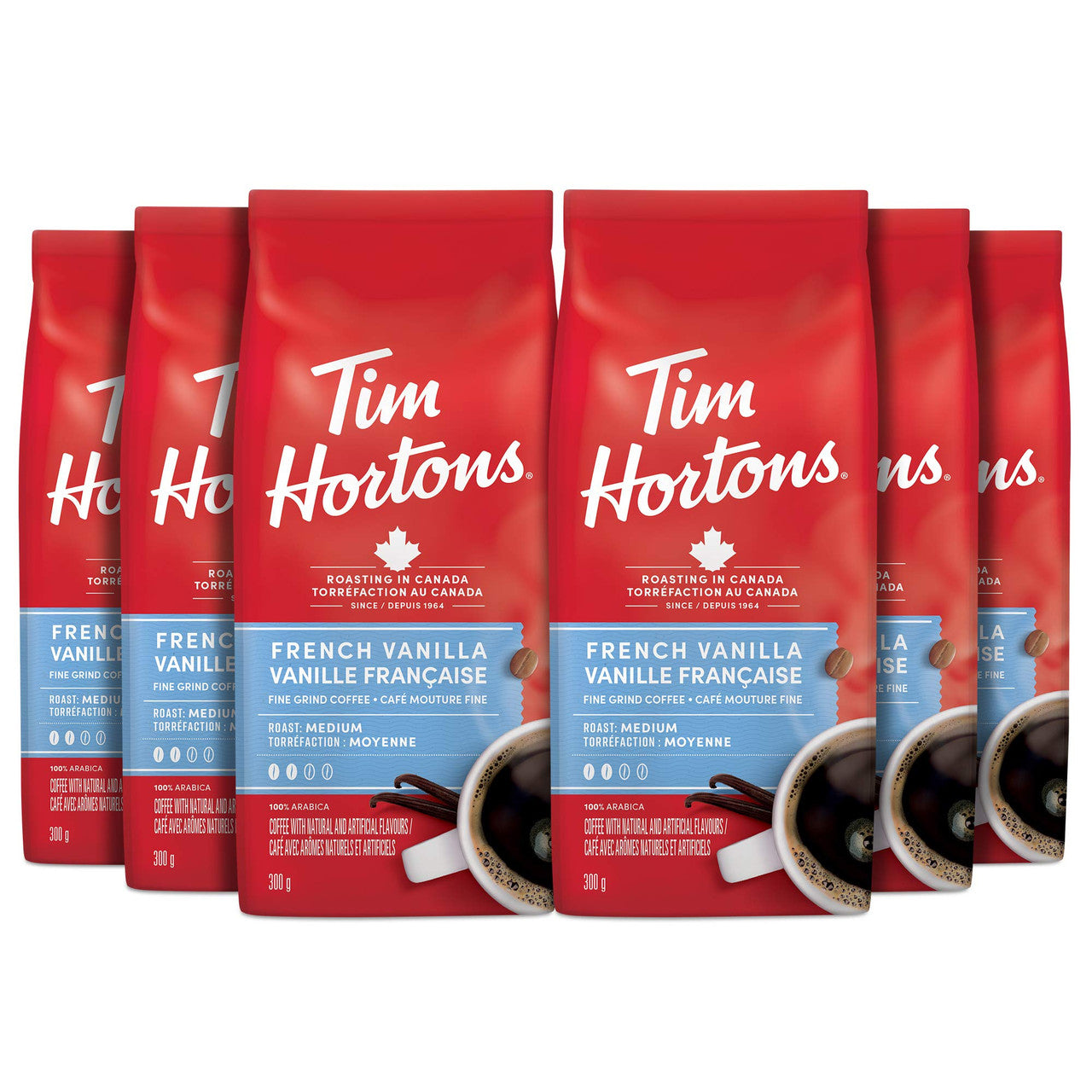 Tim Hortons French Vanilla, Fine Grind Coffee, Medium Roast, 300g/10.6 oz. Bag, (6pk) {Imported from Canada}