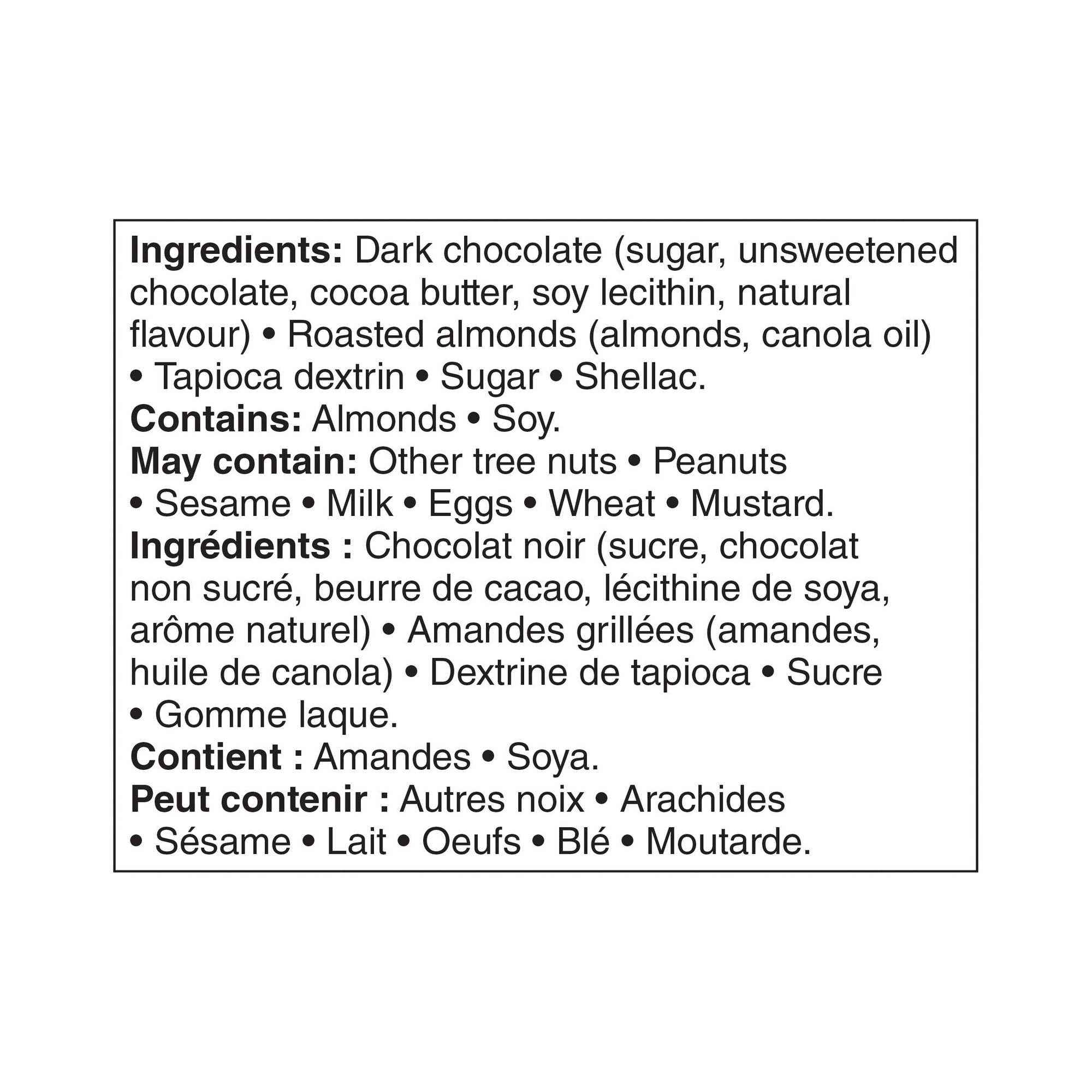Great Value Dark Chocolate Almonds Ingredients