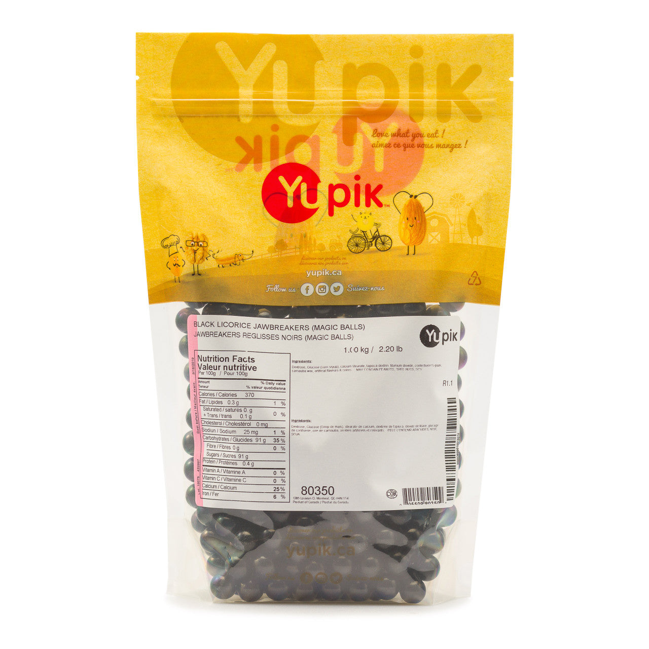 Yupik Black Licorice Jawbreakers, 1Kg/35.27 Ounces {Imported from Canada}