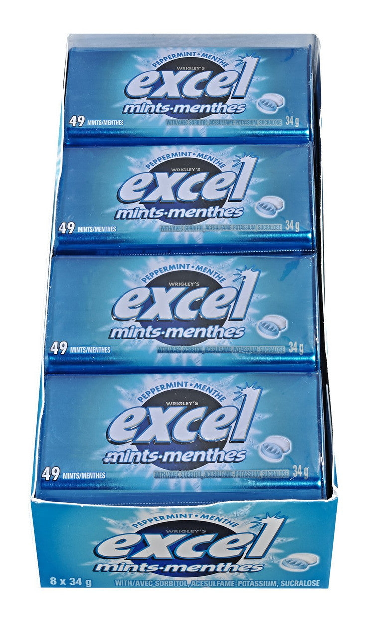 Excel Mints Peppermint, 34gm Tin, 8 Count (Imported from Canada)