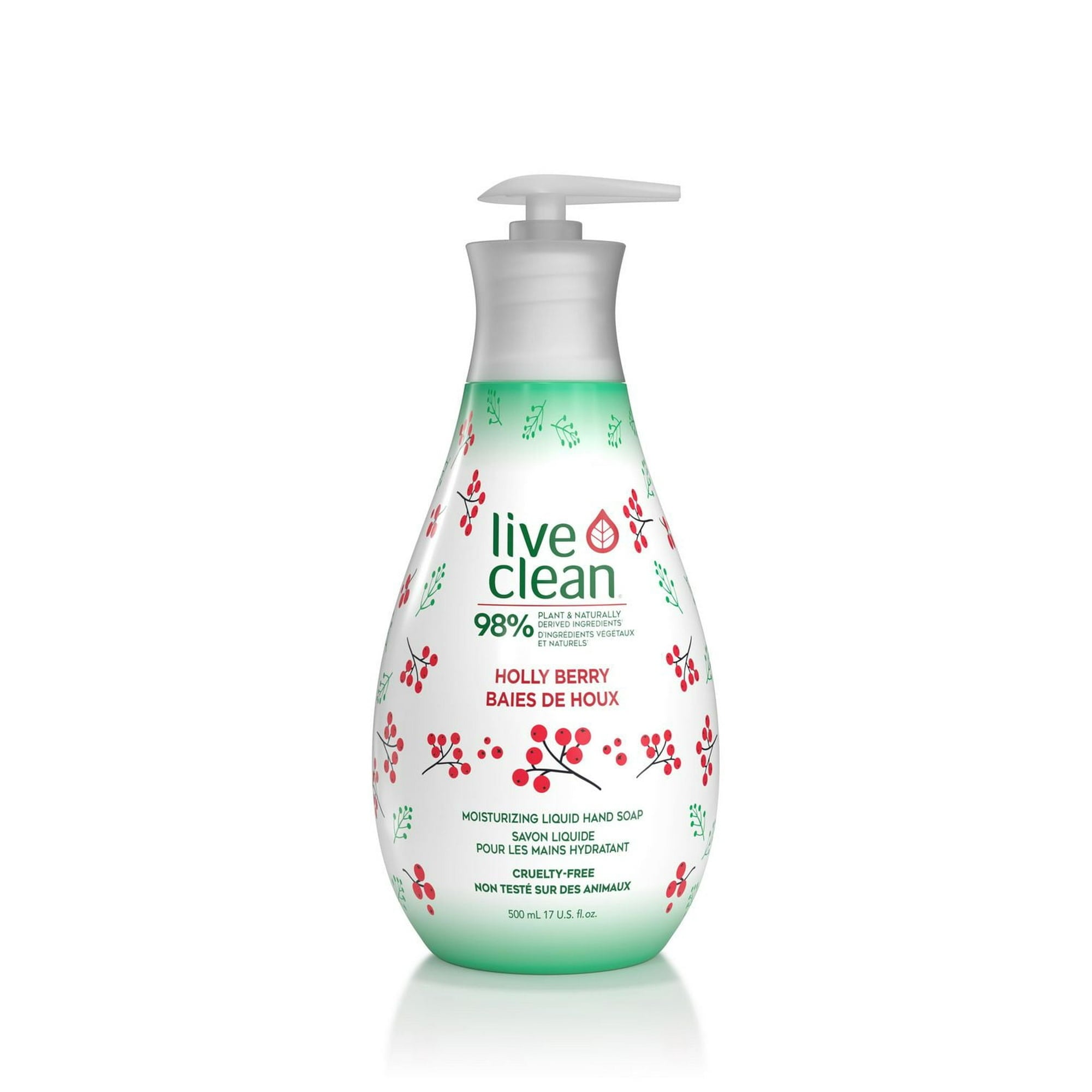 Live Clean Holly Berry hand soap bottle on a white background