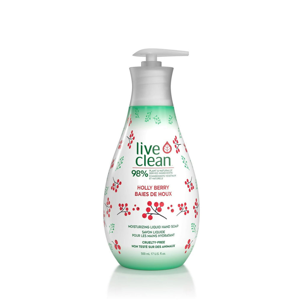Live Clean Holly Berry hand soap bottle on a white background