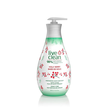 Live Clean Holly Berry hand soap bottle on a white background
