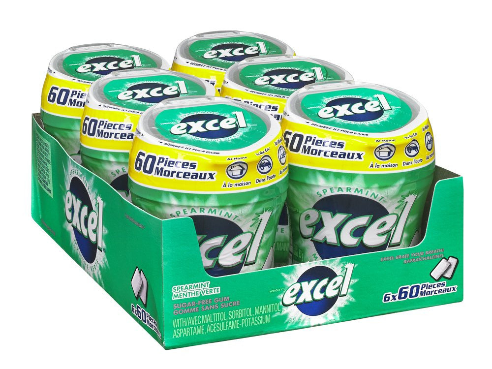 Excel Sugar-Free Gum, Spearmint, 6x60ct, 360 Pieces {Imported from Canada}