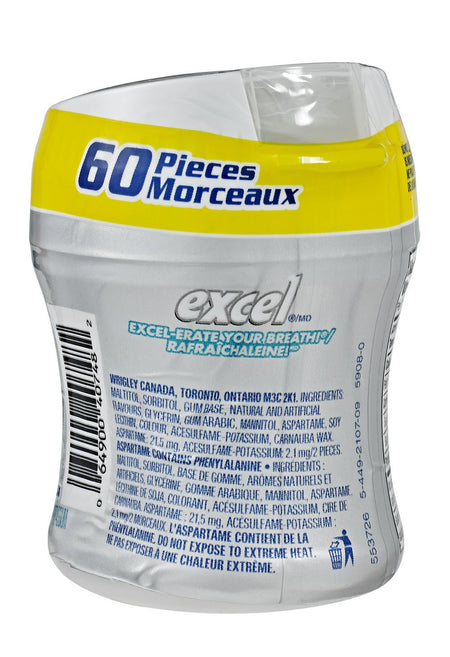 Excel Sugar-Free Gum, Polar Ice, 60pc Bottle - Side Of One Bottle