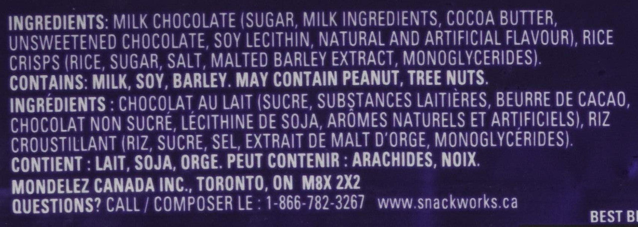 Cadbury Dairy Milk Crispy Rice Bar, 90g/3.2 oz., {Imported from Canada}