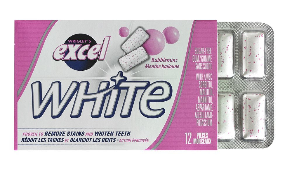 Excel White Sugar-Free Gum, Bubblemint, 12 Count {Imported from Canada}