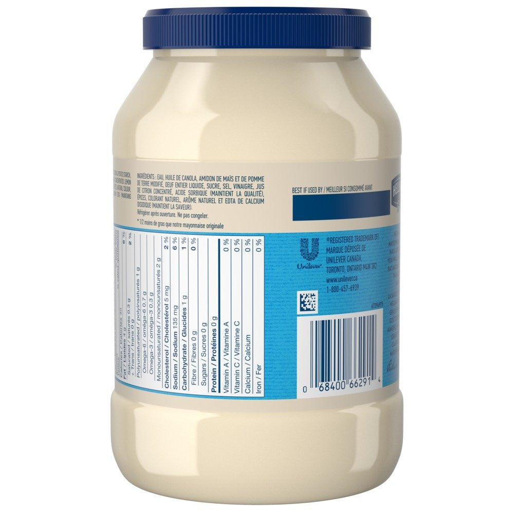 Hellmanns Light 1/2 Fat Mayonnaise 1.42 Liters/1.5 Quarts {Imported from Canada}