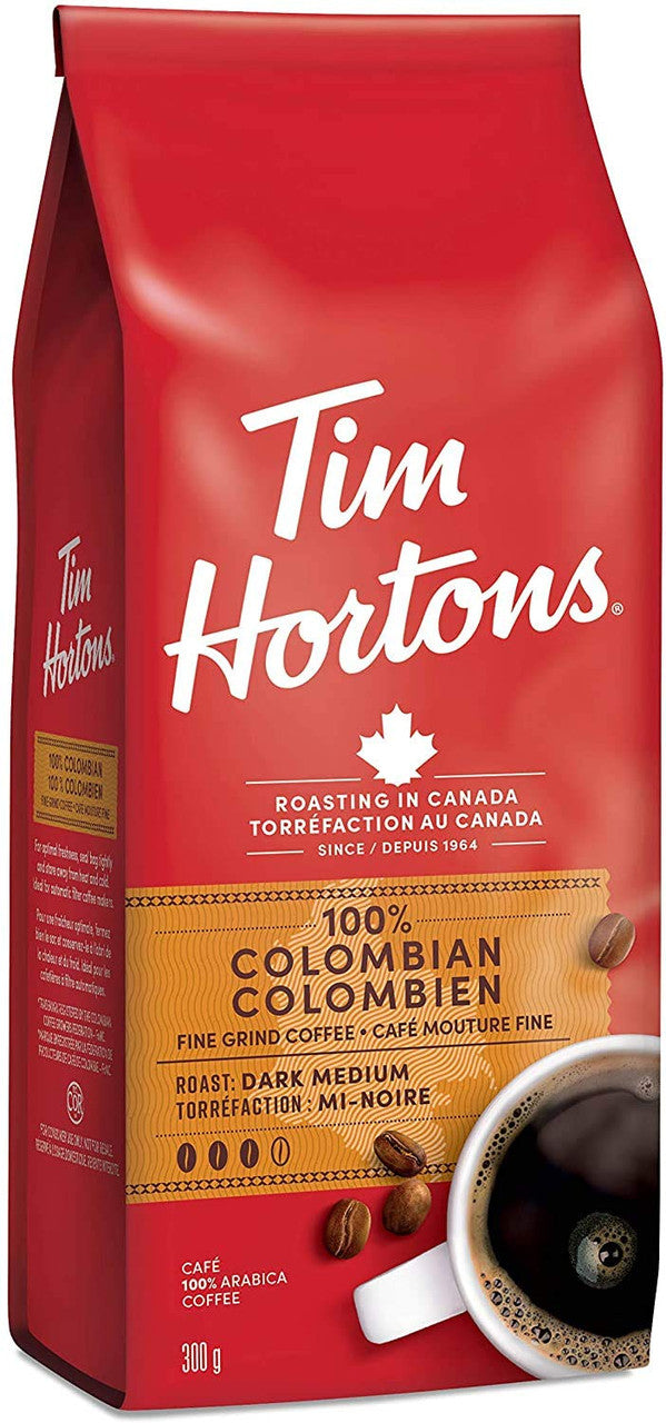 Tim Hortons 100% Colombian Dark Medium Roast Coffee, 300g/10.6oz, (6pk) (Imported from Canada)