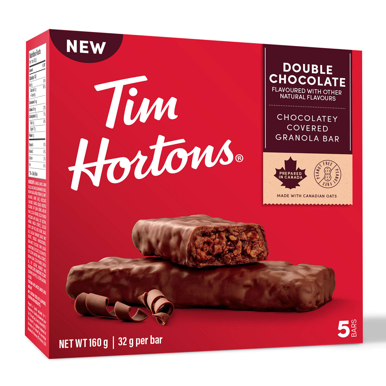Tim Hortons Double Chocolate Granola Bars, Peanut Free, 5 Count, {Imported from Canada}