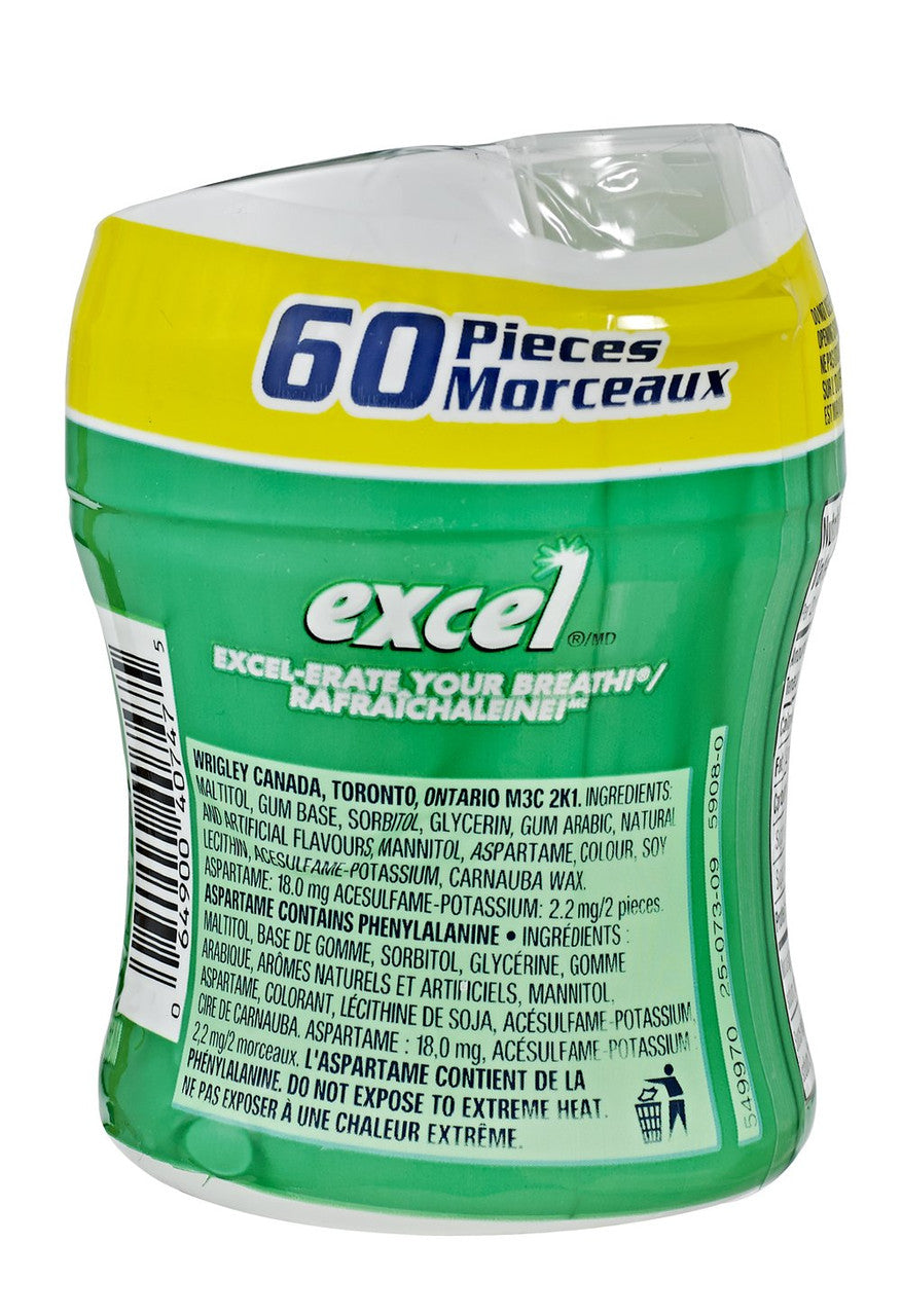 Excel Sugar-Free Gum, Spearmint, 6x60ct, 360 Pieces {Imported from Canada}