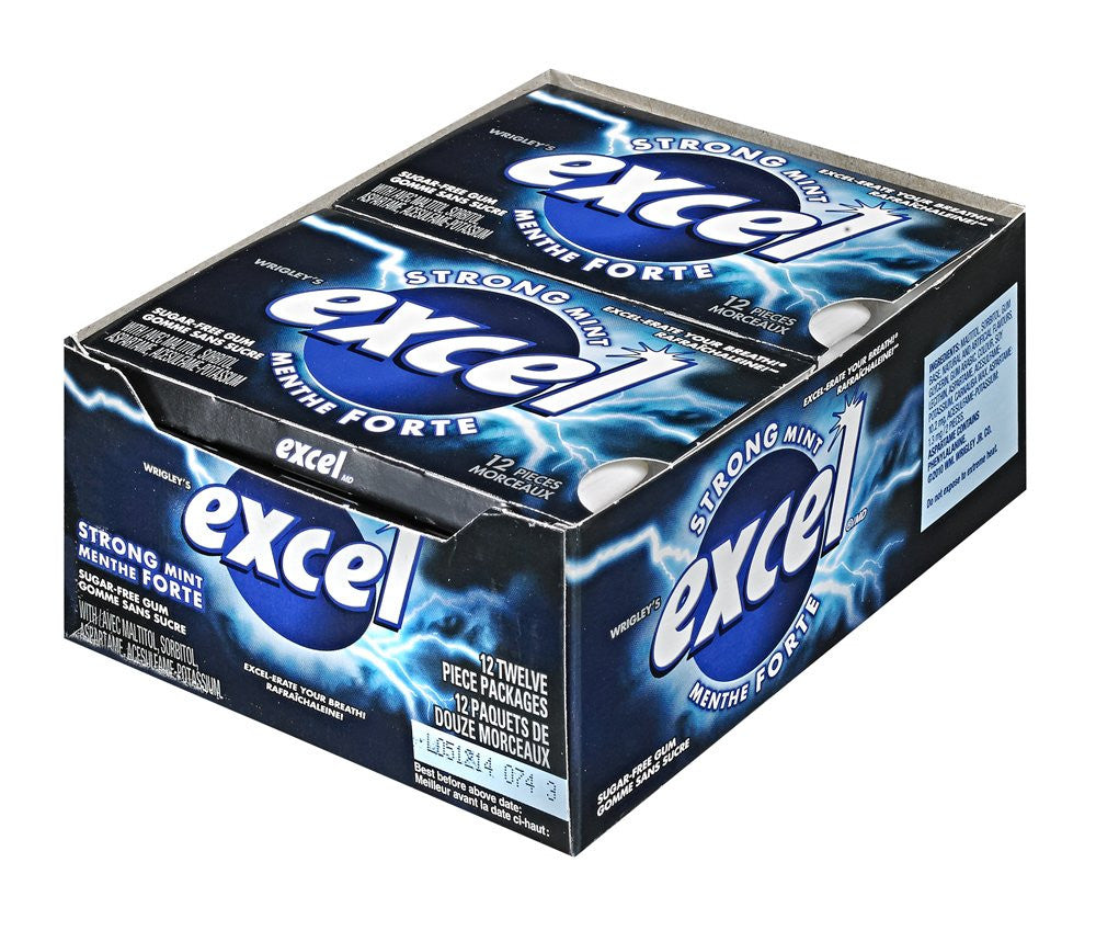 Excel Sugar-Free Gum, Strong Mint, 12 Count {Imported from Canada}