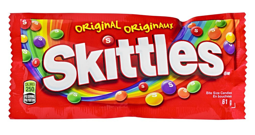 Skittles Original, 61g Bags, 36pk (4.9lb) Box Total, {Imported from Canada}