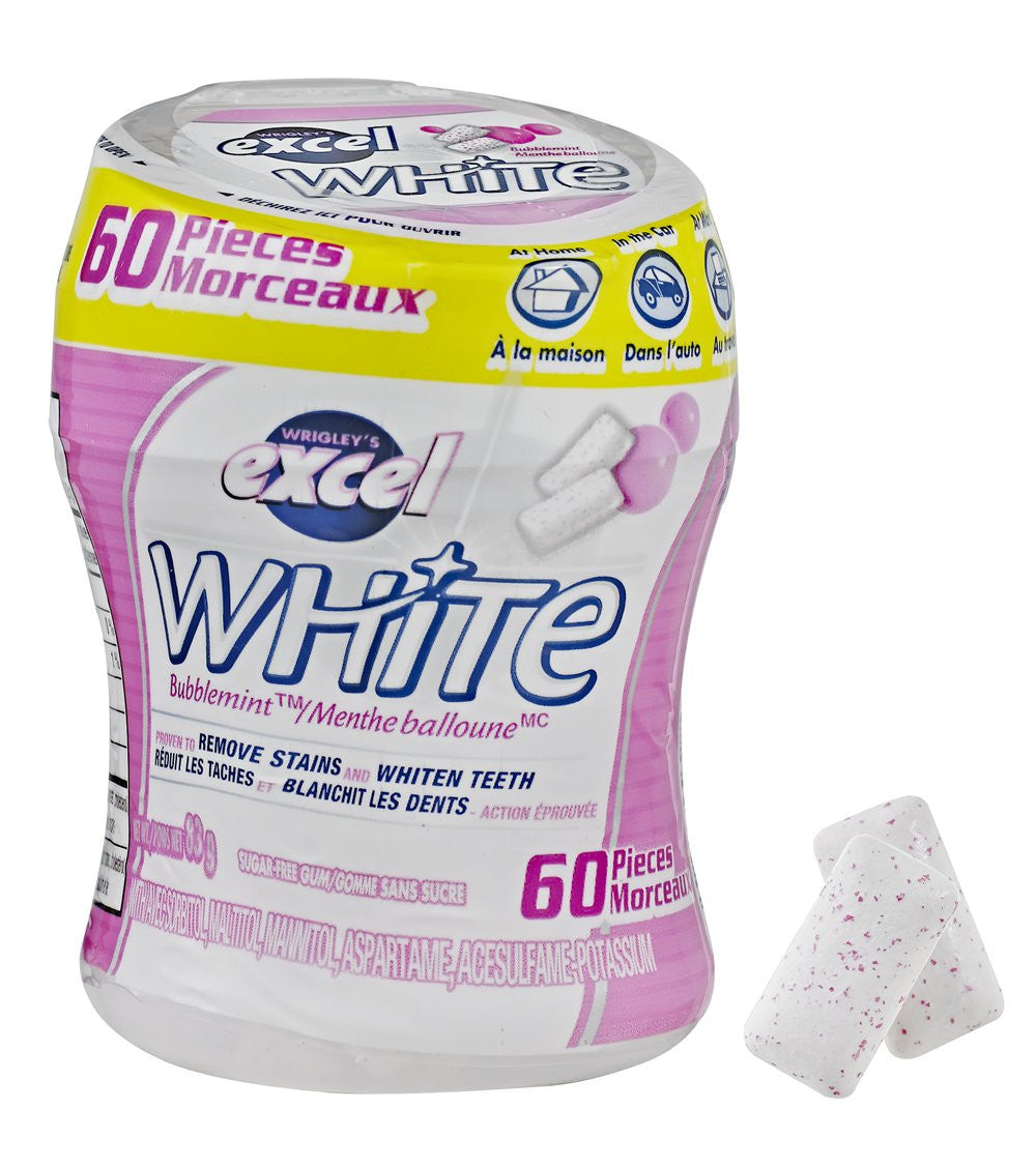 Excel White Sugar-Free Gum,Bubblemint, 60pc Bottle,6ct{Imported from Canada}
