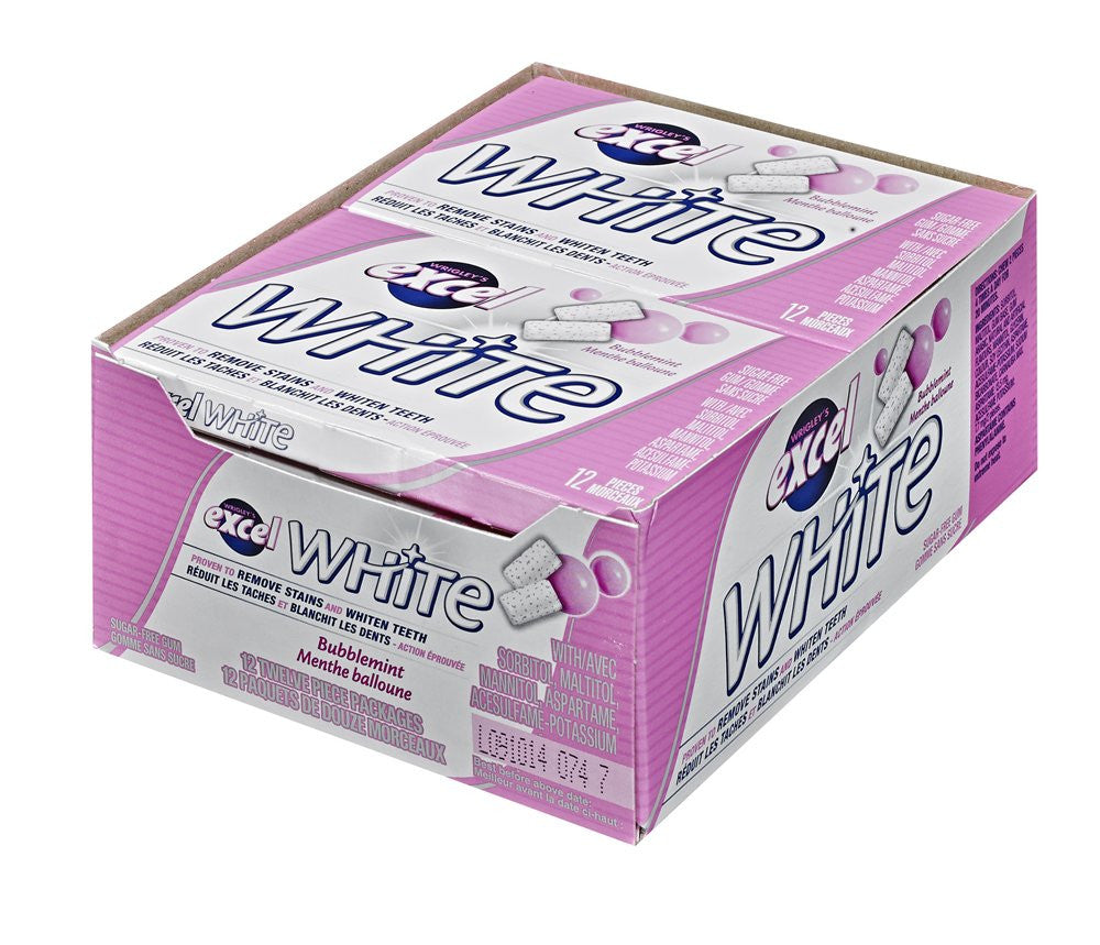 Excel White Sugar-Free Gum, Bubblemint, 12 Count {Imported from Canada}