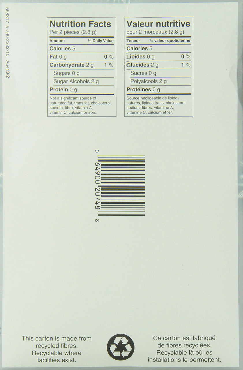 Excel Sugar-Free Gum, Polar Ice, 60pc Bottle, 6ct - Bottom Of Package