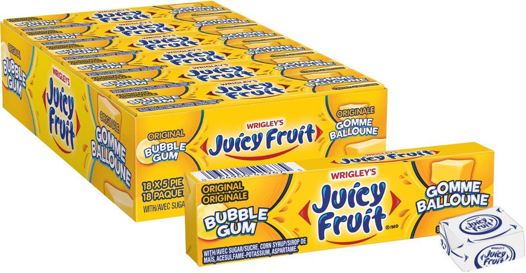 Juicy Fruit Original Bubble Gum ,18ct 90 Pieces of Gum {Imported from Canada}