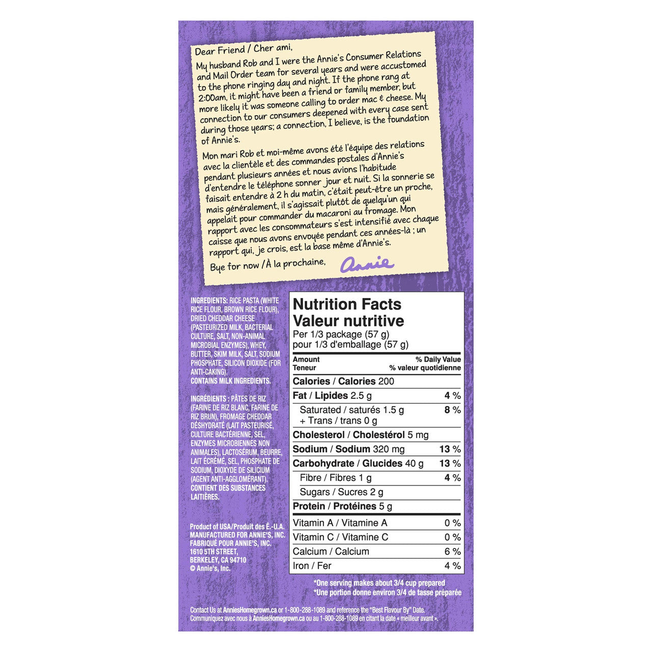 Annie's Homegrown Gluten Free White Cheddar Macaroni & Cheese, 170g/6 oz.