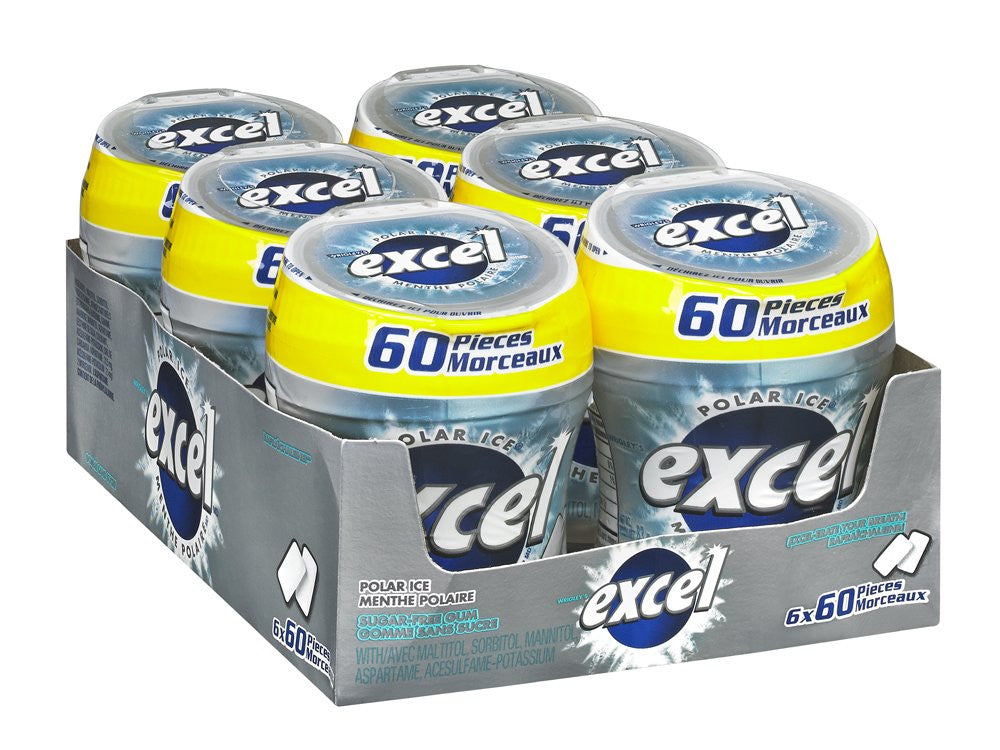 Excel Sugar-Free Gum, Polar Ice, 60pc Bottle, 6ct - Front Of Package