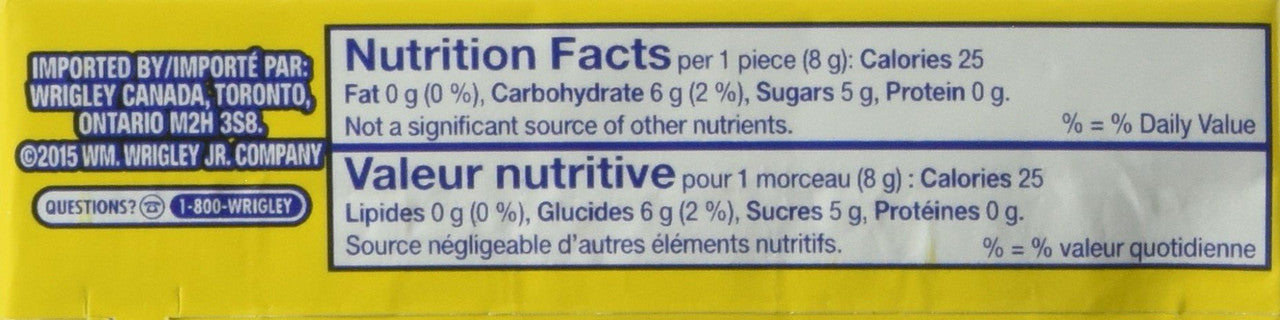 Juicy Fruit Original Bubble Gum ,18ct 90 Pieces of Gum {Imported from Canada}