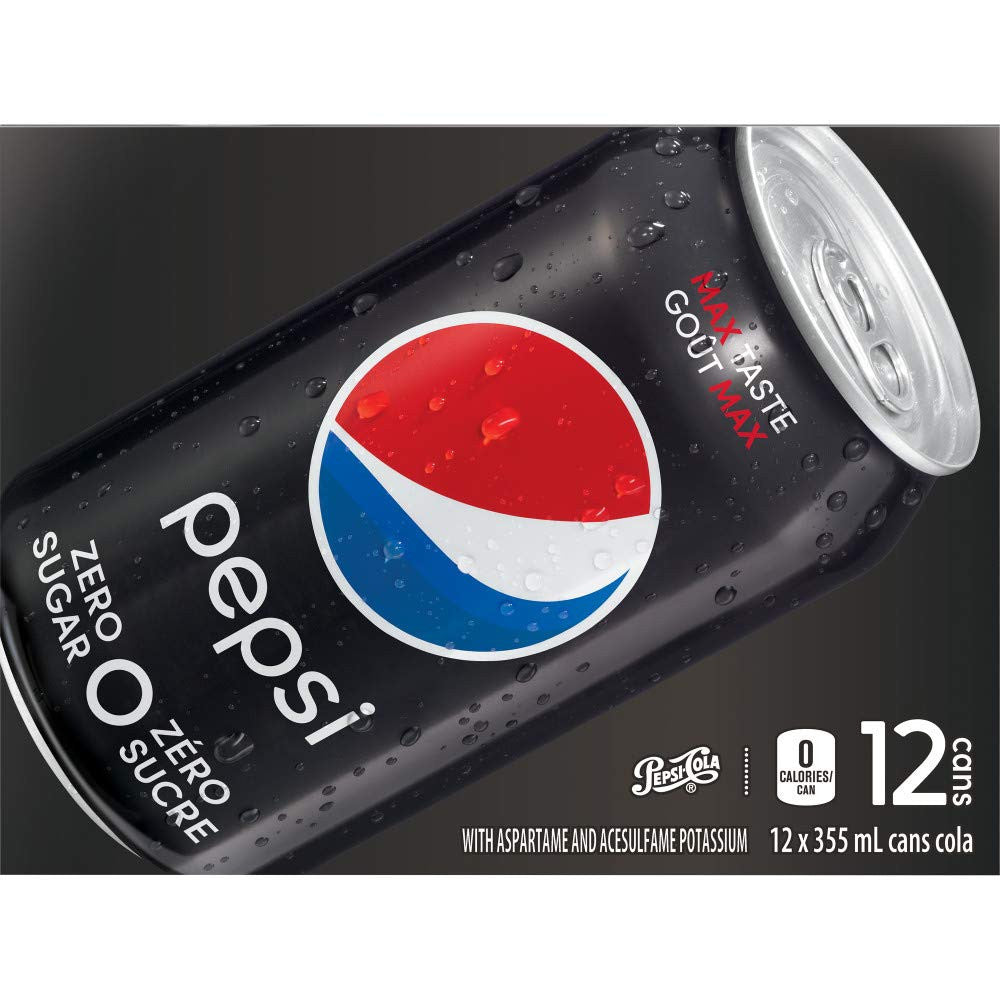 Pepsi Zero Sugar Cans, Zero Calories, Max Pepsi Taste 355mL/12oz., 12pk. {Imported from Canada}