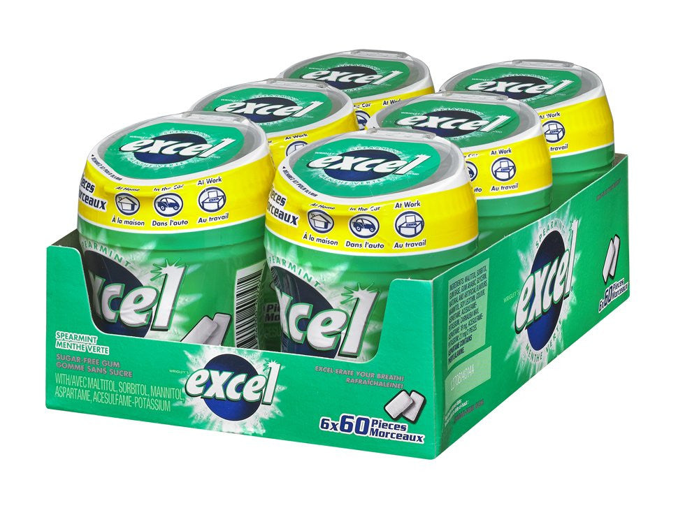 Excel Sugar-Free Gum, Spearmint, 6x60ct, 360 Pieces {Imported from Canada}