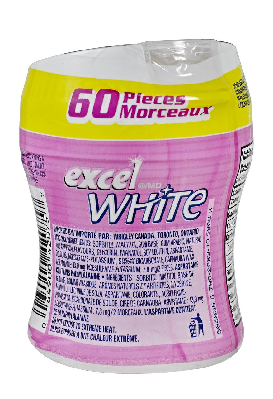 Excel White Sugar-Free Gum,Bubblemint, 60pc Bottle,6ct{Imported from Canada}