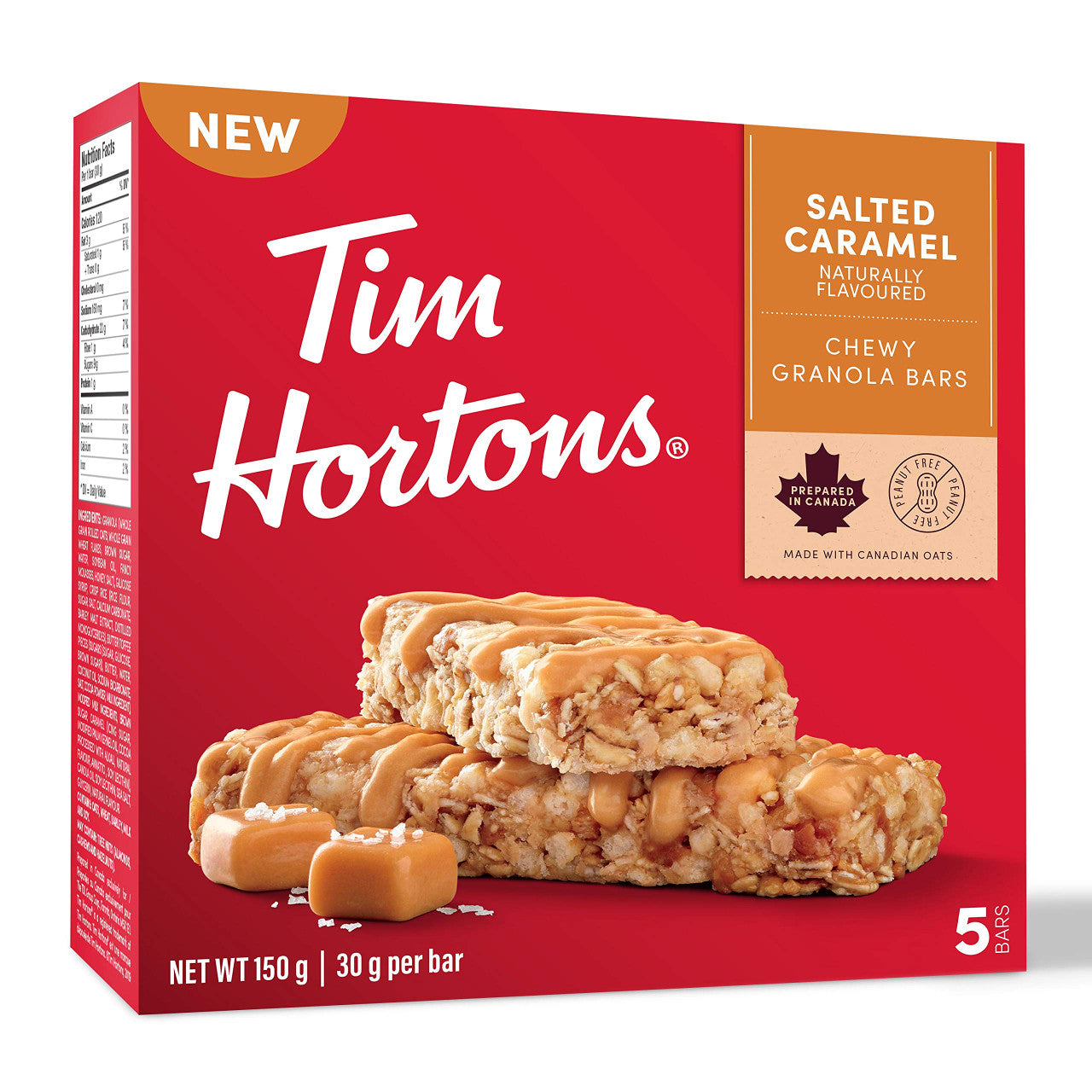 Tim Hortons Salted Caramel Granola Bars, Peanut Free, 5 Count, {Imported from Canada}