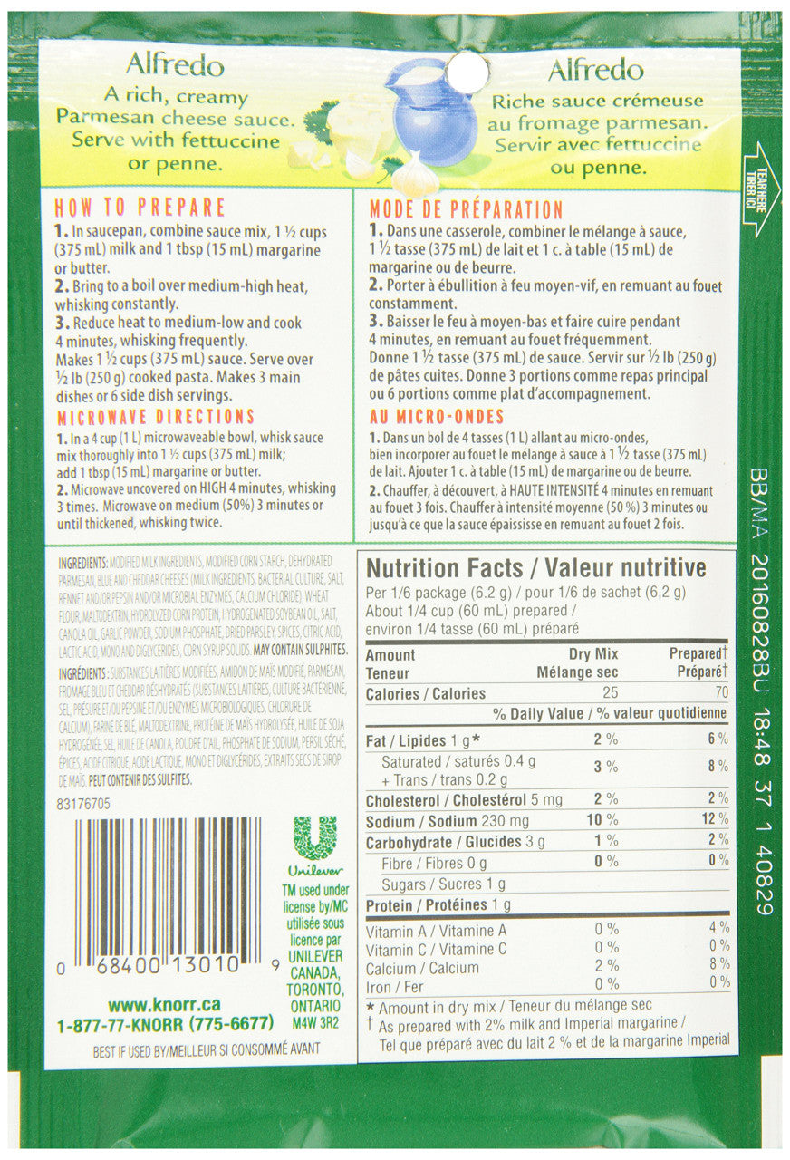 Knorr Alfredo Pasta Sauce Mix, 37g/1.3 oz., (24pk) {Imported from Canada}