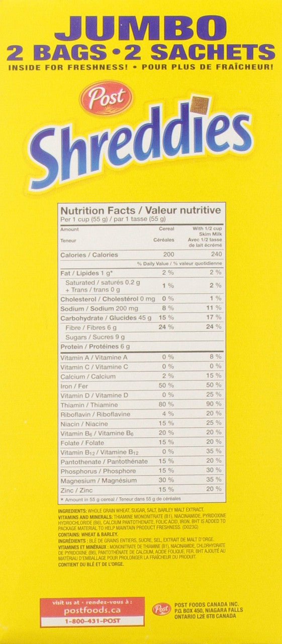 Post Jumbo Shreddies Cereal, 1.24kg/43.73oz {Imported from Canada}