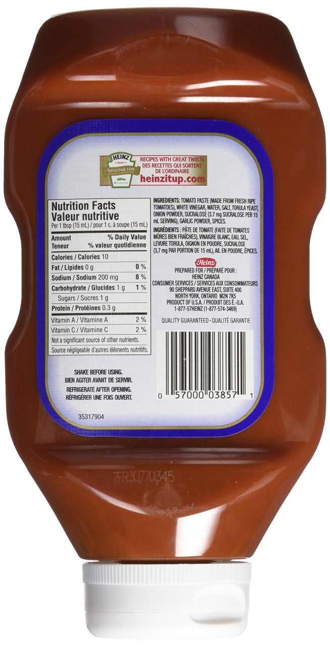 HEINZ Ketchup No Sugar Added, 1ct, 750ml, 25.36oz {Imported from Canada}