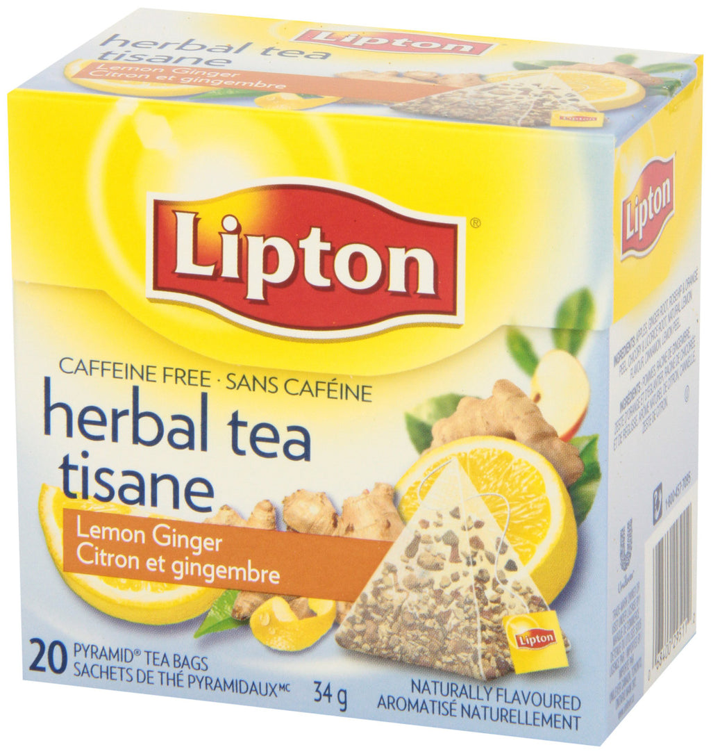 Lipton Lemon Ginger Herbal 20 Tea Bags per box, (Imported from Canada)