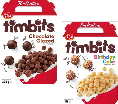 Tim Hortons Timbits Cereal Bundle of Two Flavors - Chocolate and Birthday Cake {Imported from Canada}